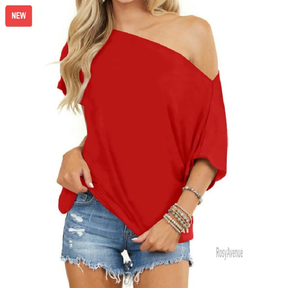 Oversized Batwing Sleeve Off-Shoulder Tunic Top - Loose Fit
